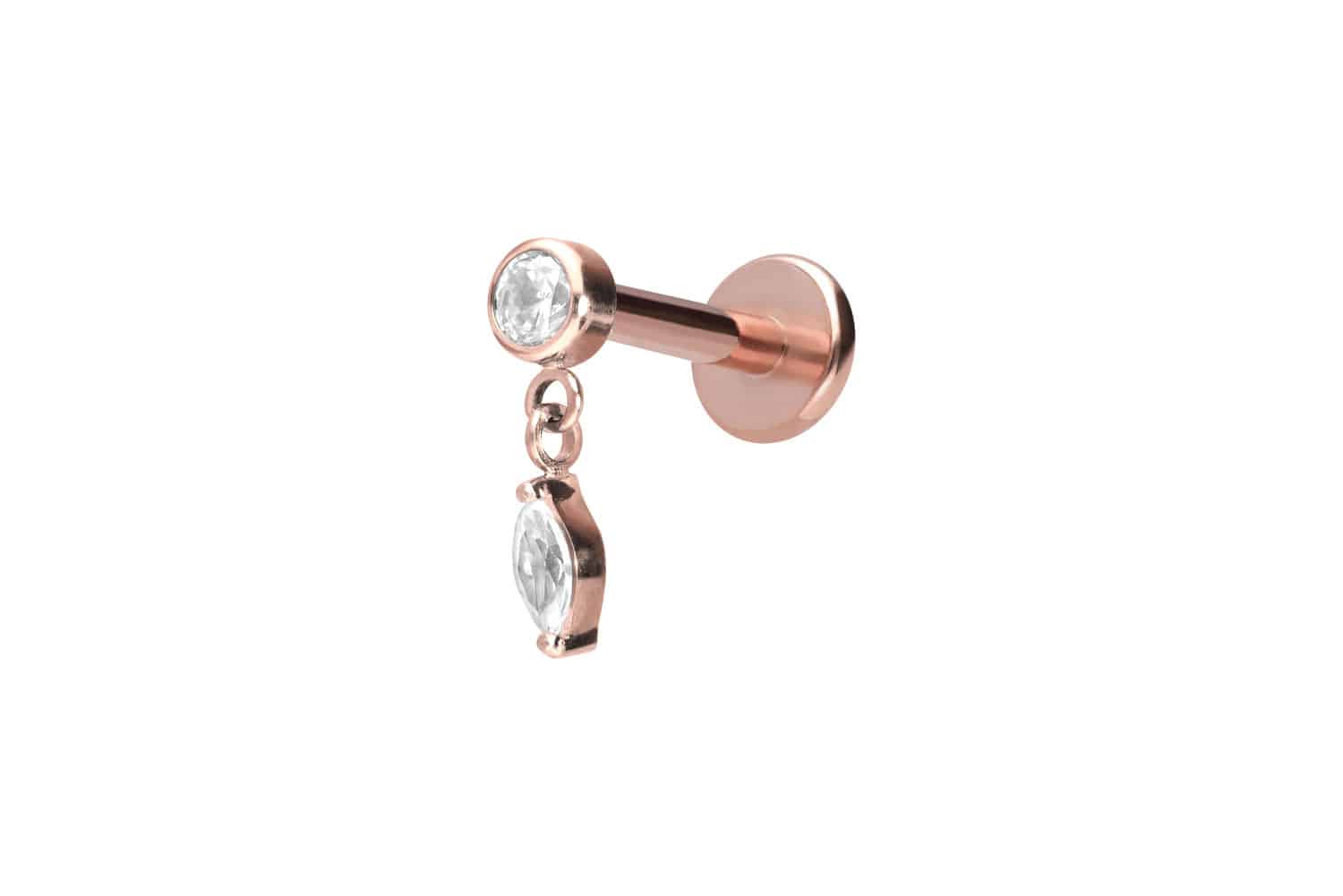 Titan Labret Piercing mit Push Fit KRISTALL + KRISTALLTROPFEN